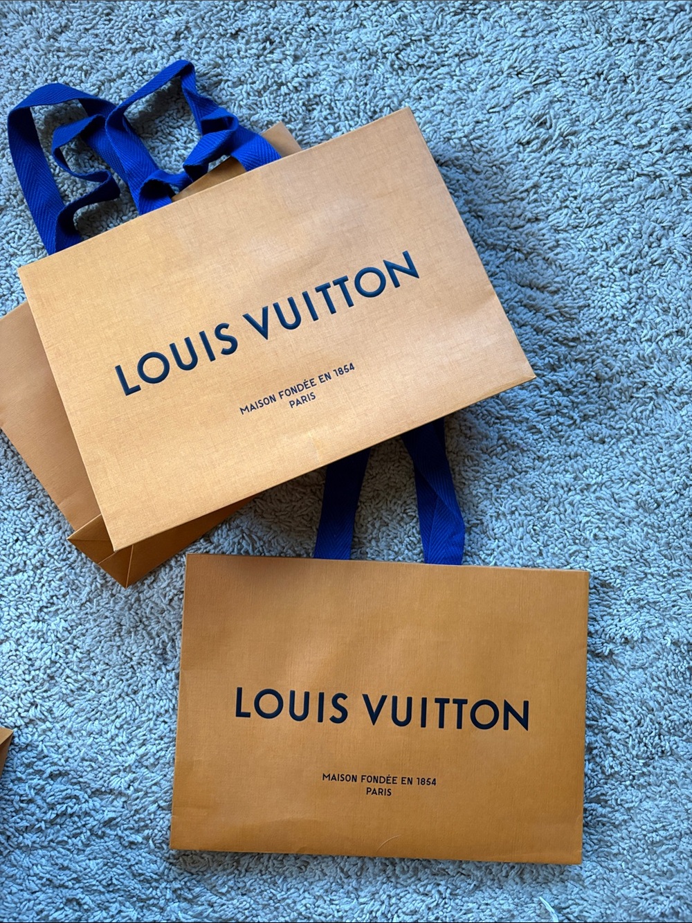 Louis Vuitton Orange Gift Bags (3) with Blue Handles